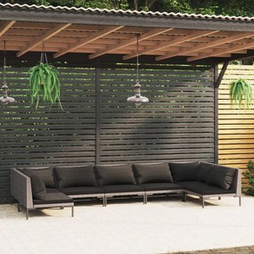 vidaXL 7 pcs conj. lounge jardim c/ almofadões vime PE cinzento-escuro