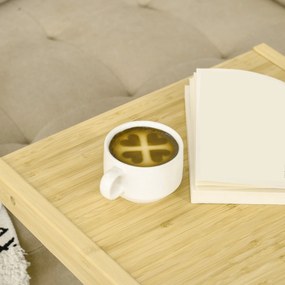 Mesa Auxiliar com Rodas Mesa Lateral de Bambú em Forma de C para Sofá Cama com Prateleira Inferior e Freios para Dormitório Sala de Estar 39x35,5,59cm