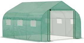 Outsunny Estufa de Túnel de Jardim 3,5x3x2 m com Porta e 6 Janelas Enroláveis de Polietileno Metal para Cultivos de Plantas Verde | Aosom Portugal