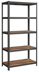 Estante SONGMICS, 50 x 100 x 200 cm, capacidade de carga de 875 kg (175 kg por prateleira), industrial, prateleiras de armazenamento ajustáveis, para sala de estar, cozinha, garagem, marrom rústico e preto GLR050B11