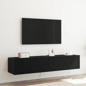Armários de TV vidaXL com luzes LED 2 pcs Preto Carvalho 80x35x31 cm