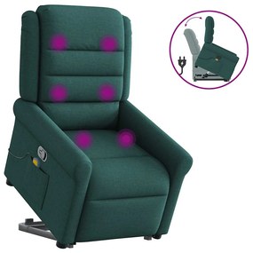 vidaXL Poltrona reclinável elevatória de massagens tecido verde-escuro