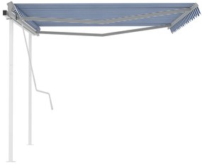 Toldo retrátil manual com postes 4,5x3 m azul e branco