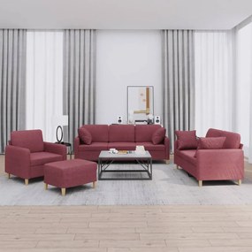 vidaXL 4 pcs conjunto de sofás com almofadas tecido vermelho-tinto