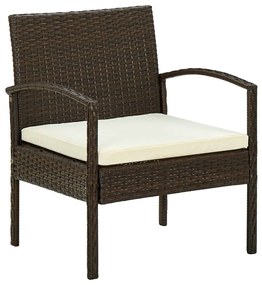 vidaXL Cadeira de jardim com almofadão vime PE castanho