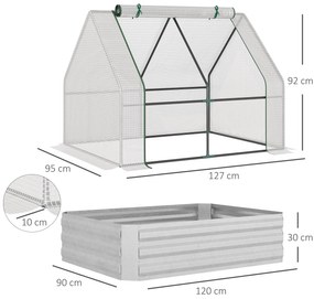 Estufa de Jardim Pequeno Tipo Casa com Caixa de Plantio de Aço Interior Janela Enrolável e Cobertura de PE 40g/m² para Cultivos de Plantas Flores 127x