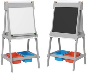AIYAPLAY Cavalete para Crianças 3 em 1 Ardósia Dupla com Rolo de Papel Apagador e Caixas de Arrumação 51x50x108 cm Cinza