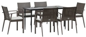 7 pcs conjunto de jantar p/ jardim c/ almofadões vime PE e aço