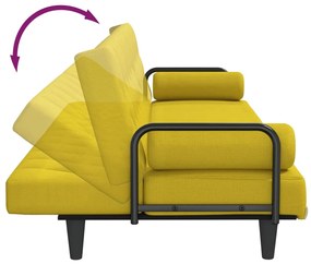 Sofá-cama com apoio de braços tecido amarelo-claro