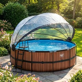 Piscina Redonda Wood ø450x122cm com bomba de filtro de areia e cúpula - Castanha