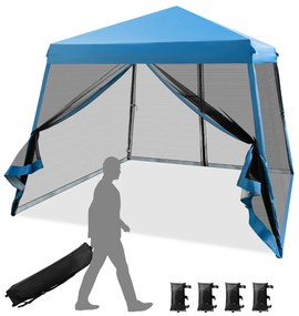 Tenda dobrável instantânea para exterior 3x3m com 4 Sacos de areia, paredes laterais de altura ajustável para jardim ou praia Azul
