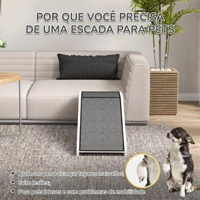 Rampa de Madeira para Animais com Tapete Antiderrapante para Cães Pequenos ou Séniores 125x40x35,5 cm Branco e Cinza