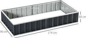 Caixa de Plantação de Aço Inclui Luvas Caixa de Plantio Retangular para Cultivos de Plantas e Flores para Terraço Balcão Exterior 174x90x30 cm Cinza