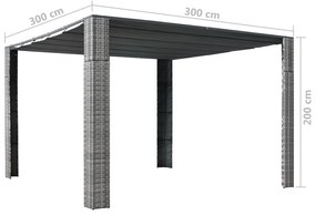 Gazebo ccom teto em vime PE 300x300x200 cm cinzento e antracite