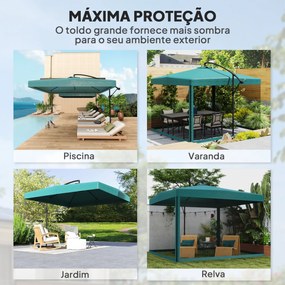 Chapéu de Sol de Jardim Chapéu de Sol Excêntrico com Rede Mosquiteira Manivela e Base Cruzada 296x296x265cm Verde