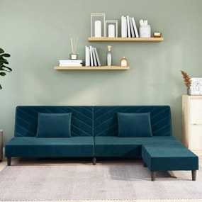vidaXL Sofá-cama de 2 lugares c/ 2 almofadas/apoio pés veludo azul