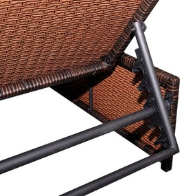 Cadeiras jardim reclináveis 2 pcs c/ mesa vime PE castanho