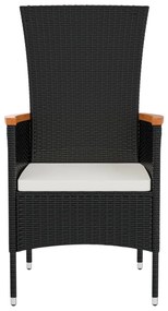 Cadeiras de jardim com almofadões 2 pcs vime PE preto