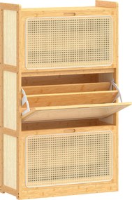 HOMCOM Sapateira com 2 Compartimentos Basculantes Sapateira Estreita com Prateleiras Ajustáveis para 21 Pares 69x29x119,8 cm Madeira | Aosom Portugal