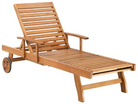 Espreguiçadeira reclinável em madeira de acácia e almofada azul JAVA Beliani