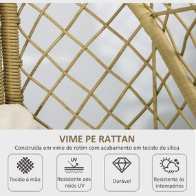 Poltrona de Exterior de Vime PE com Almofadas Encosto Acolchoado Pés e Estrutura de Metal 88x85x143 cm Natural e Creme