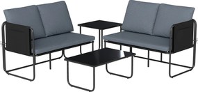 Outsunny Conjunto de Jardim de 4 peças Móveis de Exterior com 2 Sofás de 2 Lugares 2 Mesas de Vidro Almofadas Capas Removíveis Cinza | Aosom Portugal