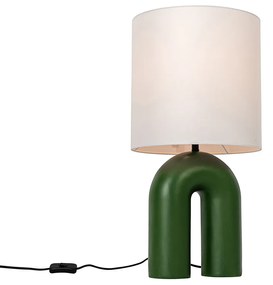 Candeeiro de mesa design verde com abajur de linho branco - Lotti Design,Moderno