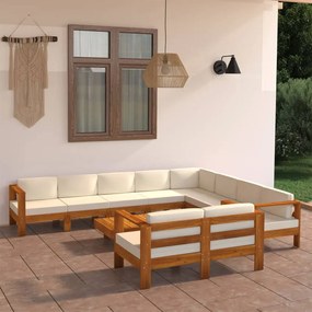 vidaXL 10 pcs conj. lounge de jardim c/ almofadões branco nata acácia
