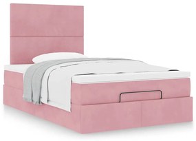 Estrutura de cama otomana com colchões 120x200 cm veludo rosa