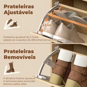 Sapateira Estreita com 4 Portas Basculantes e Prateleiras Ajustáveis para até 20 Pares Efeito Carvalho