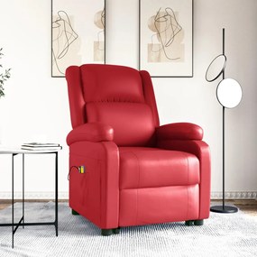 vidaXL Poltrona de massagens elevatória couro artificial vermelho