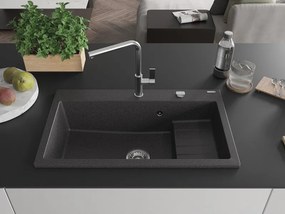 Mexen Omar lava-loiça de granito de 1 cuba 800 x 480 mm, preto salpicado, sifão cromado - 6520801005-76