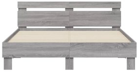 Estrutura cama c/ cabeceira/luzes LED 140x200cm cinzento sonoma