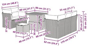 Conjunto de Sofás de Jardim de 8 Peças com Almofadas de Rattan Preto e
