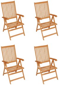 Cadeiras jardim c/ almofadões xadrez cinzento 4 pcs teca maciça