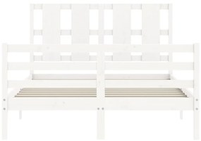 Estrutura de cama com cabeceira 140x190cm madeira maciça branco