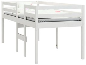Cama alta 90x200 cm madeira de pinho maciça branco