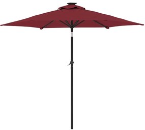Guarda-sol jardim c/ LEDs e poste de aço 225x225x212 cm bordô
