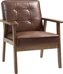 Poltrona Sala de Estar Estofada em PU com Apoio para os Braços e Estrutura de Madeira de Borracha 64x66x80 cm Castanho