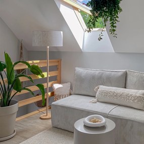 Candeeiro de pé rústico em madeira com abajur castanho claro - Mels