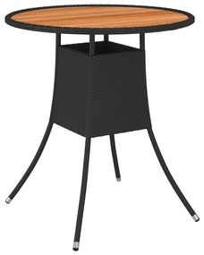 310466 vidaXL Mesa de jantar p/ jardim Ø 70 cm vime PE e acácia maciça preto