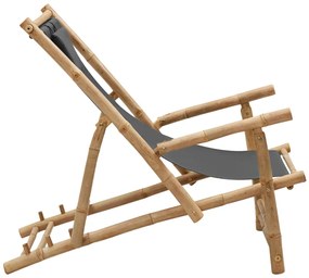 Cadeira de terraço de bambu e lona cinzento-escuro