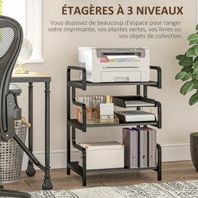 Estante de arrumação escritório com 3 prateleiras 55 x 40 x 77 cm, em metal, design industrial, estrutura em aço, Preto