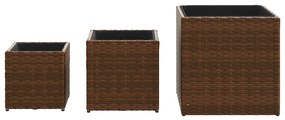Vasos de jardim 3 pcs vime PE castanho
