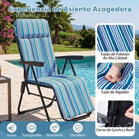 Espreguiçadeira de Jardim Dobrável, 59,5 x 79 x 112 cm, Encosto de 6 Posições, Azul + Branco