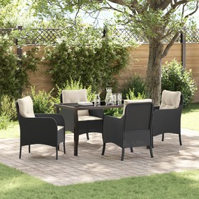 vidaXL Conjunto de Jantar de Jardim de 5 Peças com Almofadas Preto Vime PE