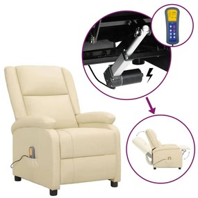 vidaXL Poltrona de massagens elevatória couro genuíno cor creme