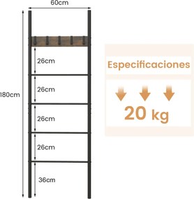 Toalheiro "Rustico Nero" Escada de Mantas com 5 Degraus e Ganchos - Ca