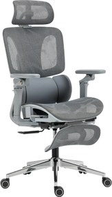 Cadeira de escritório ergonómica com braços, encosto 6D, apoio para a cabeça e profundidade do assento ajustáveis, em malha cinzenta