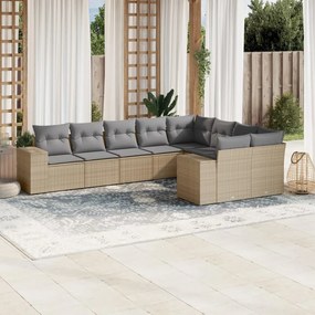 vidaXL 9 pcs conjunto de sofás p/ jardim com almofadões vime PE bege